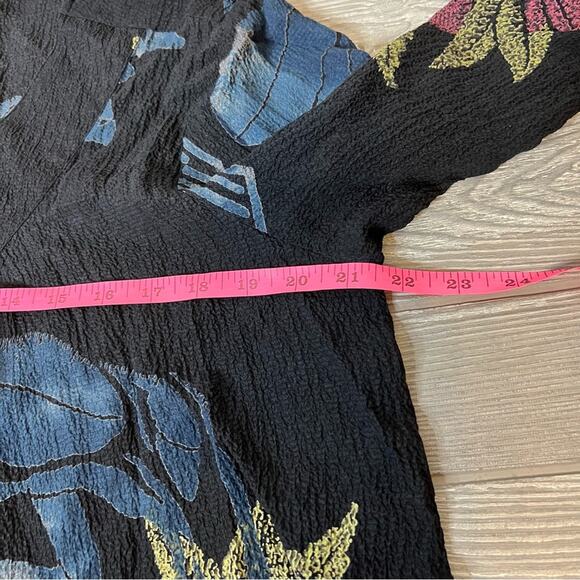 Citron Santa Monica silk draped texturized floral blouse asymmetrical sz L - Picture 5 of 7